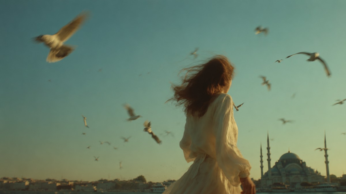 Woman surrounded by birds in flight, representing freedom and authentic self-expression